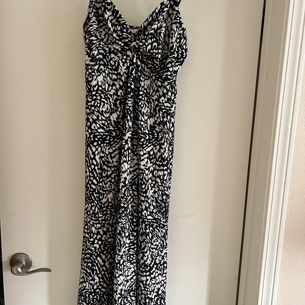 H&M XS Black and White Patterned Maxi Spaghetti Strap Flowy Dress